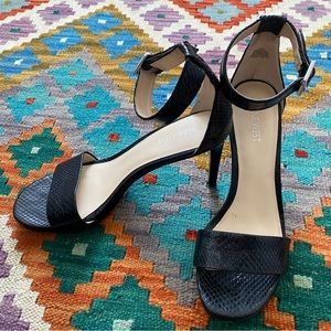 Nine West croc leather black heeled sandal with ankle strap